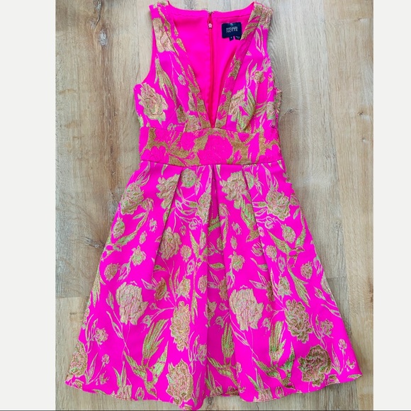 Marchesa Notte V Neck Metallic Floral Dress sz 2 - Picture 5 of 15